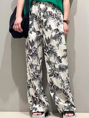 vis-à-vis Botanical Print Wide Leg Pants | Elastic Waist | Resort Chic | Sz 2